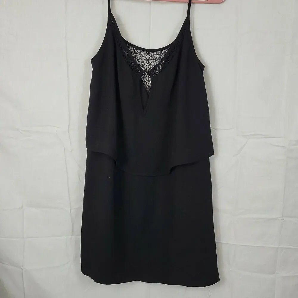 Mango Womens Black Spaghetti Strap Keyhole‎ Back Ruffled Tank Dress Size XXS